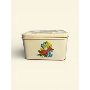 Vintage 1940’S-50’S Metal Bread Box Flowers Hinged Lid Retro Cottagecore MCM